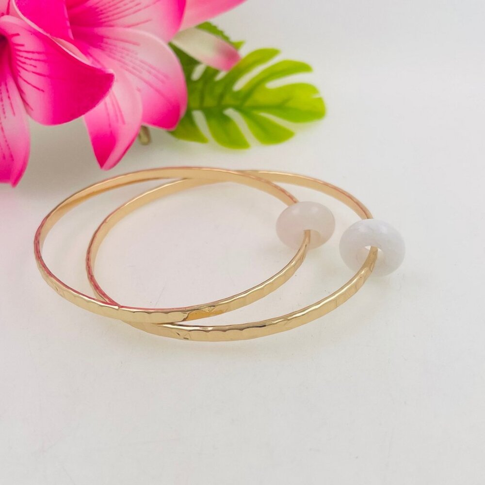 Authentic Pink and White Jade Donut Bangle Bracelets - White Jade - Pink Jade